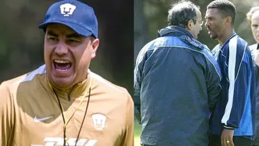 Efraáín Juárez en práctica de Pumas, a la derecha, entrenador y jugador discuten (Fuente: Mexsports y Comercio Perú)
