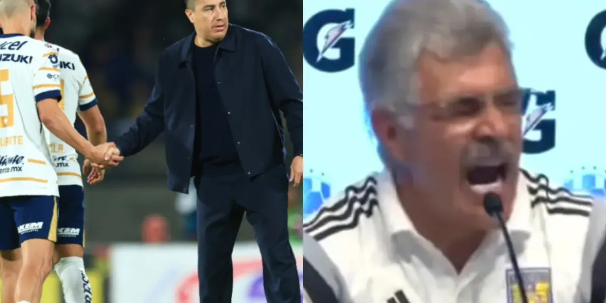 Efraín Juárez con jugadores de Pumas, a la derecha, Ferretti regaña (Fuente: Mexsports e ESPN)