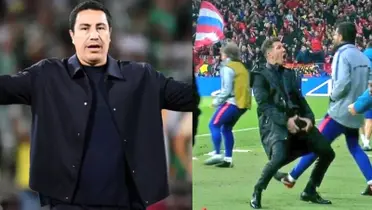 Efraín Juárez dirige ante Puebla, a la derecha, Simeone festeja gol (Fuente: Mexsports y AS)