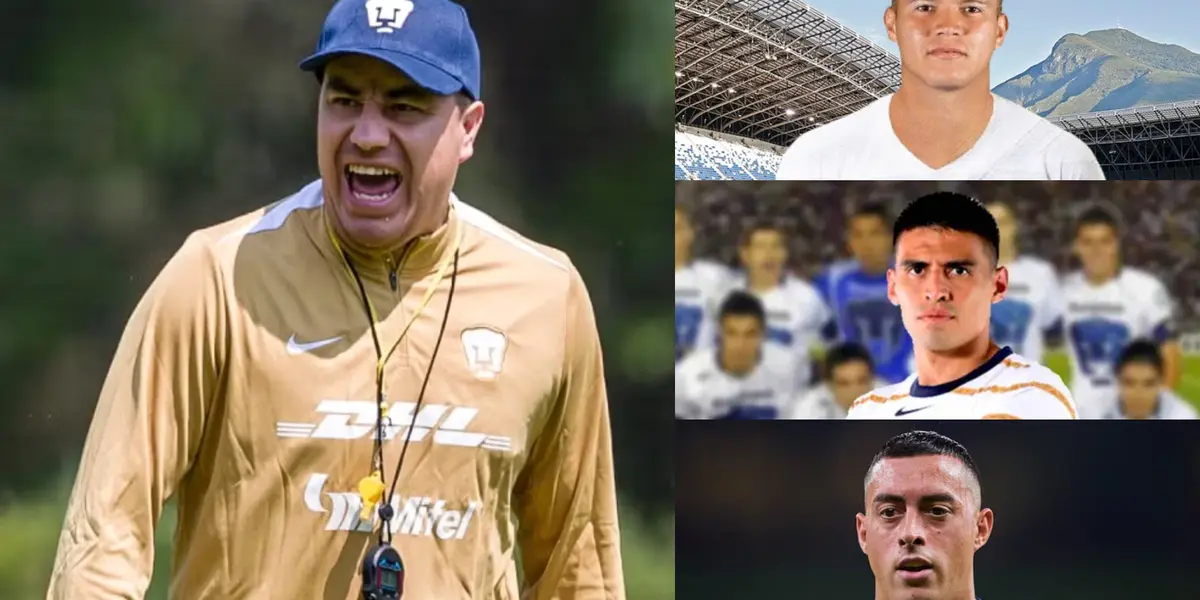 Efraín Juárez dirige práctica de Pumas, a la derecha, los tres delanteros de Pumas (Fuente: Pumas y Mexsports)