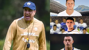 Efraín Juárez dirige práctica de Pumas, a la derecha, los tres delanteros de Pumas (Fuente: Pumas y Mexsports)