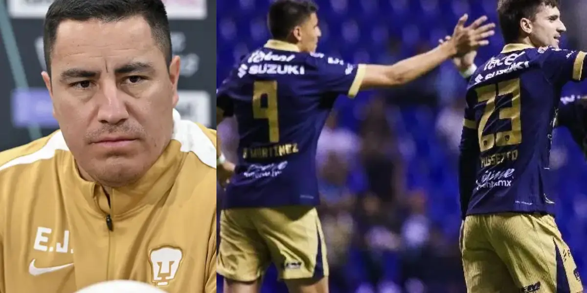 Efraín Juárez en conferencia, a la derecha, Martínez y Pussetto se felicitan (Fuente: Concacaf y Mexsports)