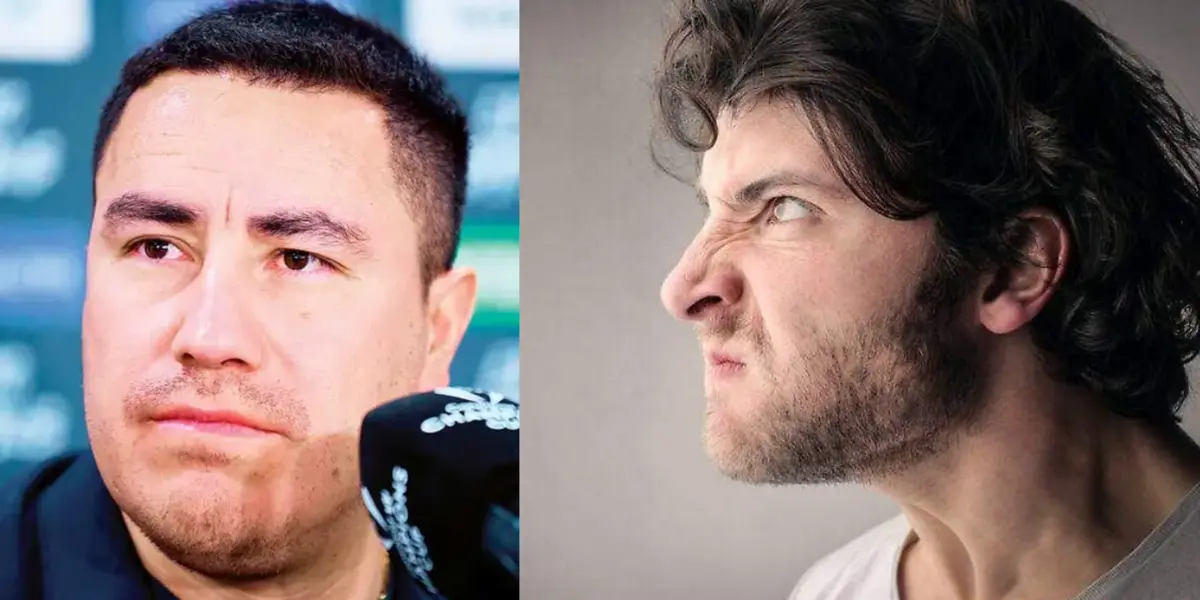 Efraín Juárez en conferencia de prensa, a la derecha, hombre envidioso (Fuente: Concacaf y Freepick)