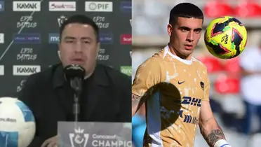 Efraín Juárez en conferencia de prensa, a la derecha, Padilla calienta en partido (Fuente: Concacaf y Mexsports)