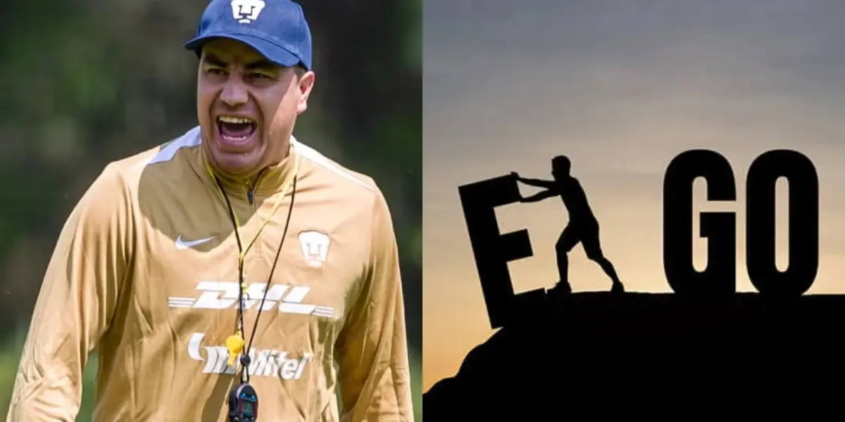 Efraín Juárez en práctica de Pumas, a la derecha, la frase ego (Fuente: Pumas y Colombo)