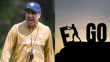 Efraín Juárez en práctica de Pumas, a la derecha, la frase ego (Fuente: Pumas y Colombo)