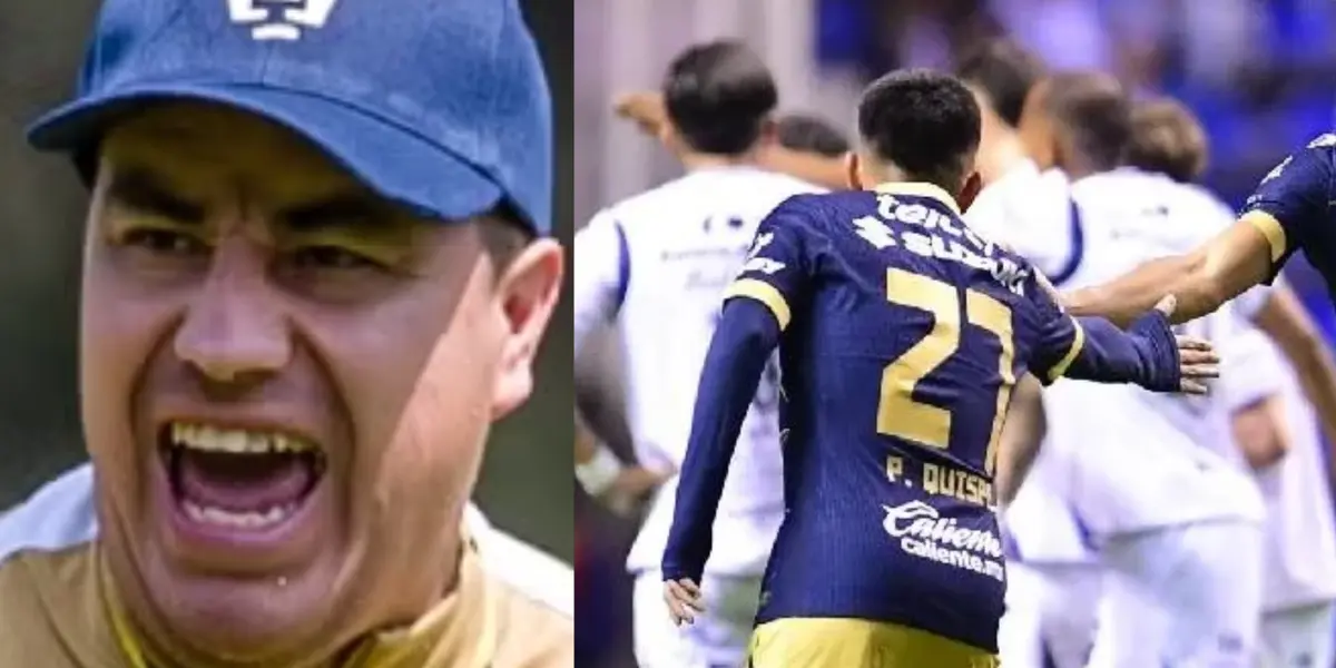 Efraín Juárez grita en una práctica, a la derecha, jugador de Pumas saluda (Fuente: Pumas y Mexsports)