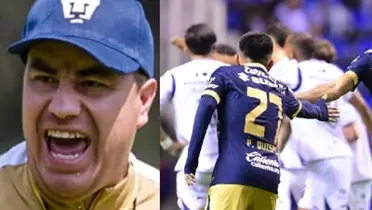 Efraín Juárez grita en una práctica, a la derecha, jugador de Pumas saluda (Fuente: Pumas y Mexsports)