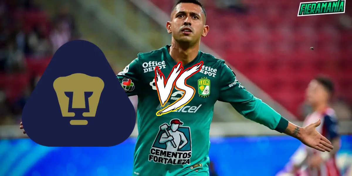 Elías Hernández festejando un gol con el equipo de Leon contra Pumas