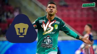 Elías Hernández festejando un gol con el equipo de Leon contra Pumas