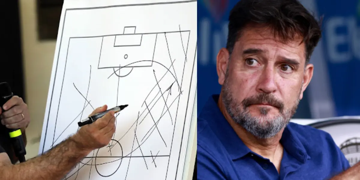 Entrenador dibuja movimientos tácticos, a la derecha, Gustavo Lema (Fuente: Mexsports)