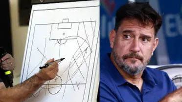 Entrenador dibuja movimientos tácticos, a la derecha, Gustavo Lema (Fuente: Mexsports)