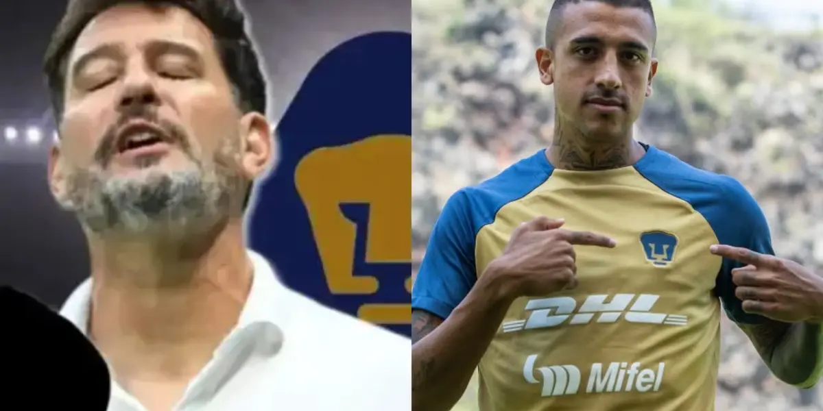 Ergas en una práctica de Pumas, a la derecha, Lema se lamenta (Fuente: Mexsports y Pumas)