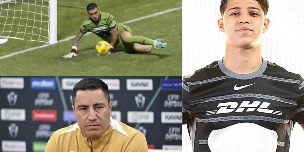 Error de Alex Padilla ante Puebla, a la derecha, Pablo Lara presentado en Pumas (Fuente: Azteca y Pumas)