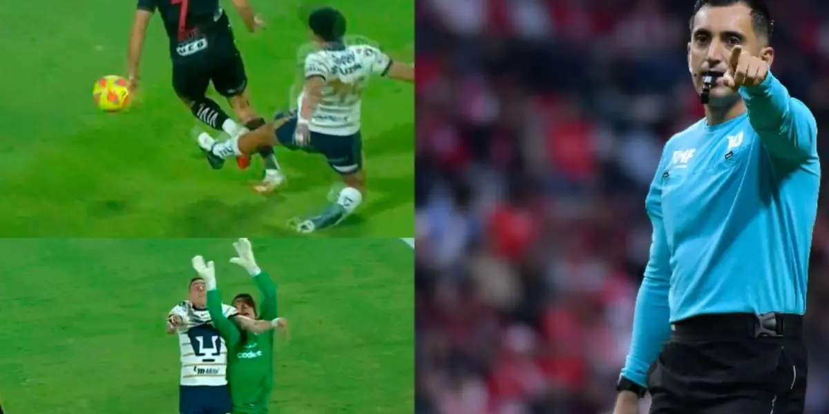 Errores en el Pumas vs Rayados, a la derecha, el central del encuentro (Fuente: TUDN y Mexsports)