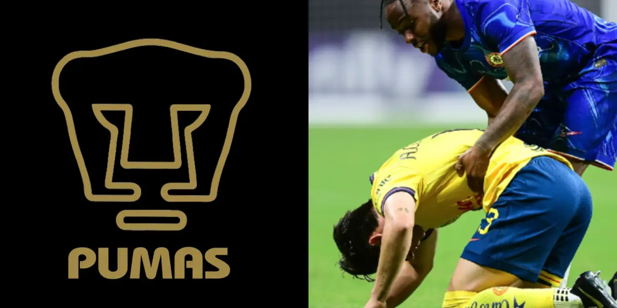 Escudo de Pumas a la izquierda, a la derecha, Reyes se lamenta error (Fuente: Azul y Oro y Mexsports)