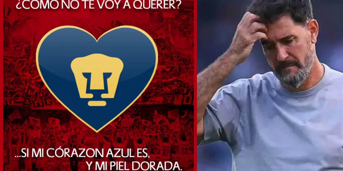 Escudo de Pumas con un corazón, a la derecha Gustavo Lema (Fuente: Tubl y Mexsports)