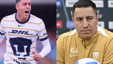 Funes Mori festeja gol en Pumas, a la derecha, Juárez en conferencia (Fuente: Mexsports y Concacaf)