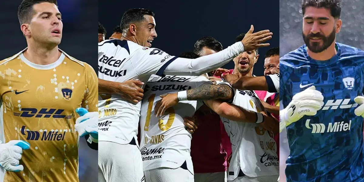 Gil Alcalá y Julio González en práctica de Pumas, al centro el equipo festeja (Fuente: Mexsports)