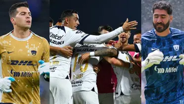 Gil Alcalá y Julio González en práctica de Pumas, al centro el equipo festeja (Fuente: Mexsports)