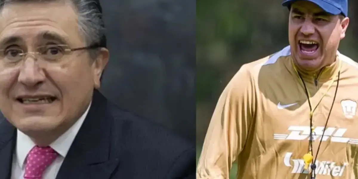 González en conferencia, a la dereecha, Efraín Juárez en práctica de Pumas (Fuente. Unam y Pumas)