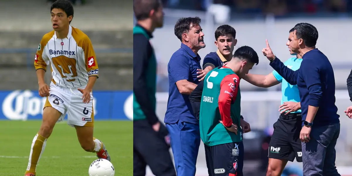 Gonzalo Pineda a la izquierda juega con Pumas, a la derecha, grita a Gustavo Lema (Fuente: Mexsports)
