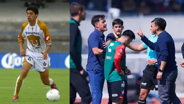 Gonzalo Pineda a la izquierda juega con Pumas, a la derecha, grita a Gustavo Lema (Fuente: Mexsports)