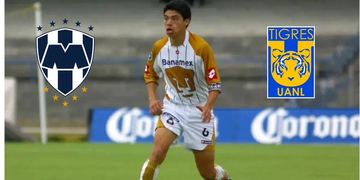 Gonzalo Pineda con escudos de Tigres y Rayados/FOTO: Bolavip