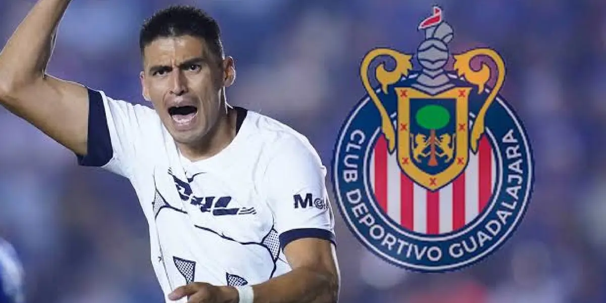 Guillermo Martinez en Pumas y escudo de Chivas