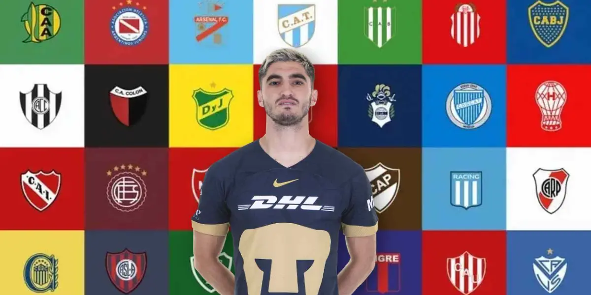 Gustavo del Prete con playera de Pumas y equipos de Argentina