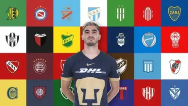 Gustavo del Prete con playera de Pumas y equipos de Argentina