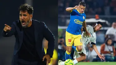 Gustavo Lema dirige un juego de Pumas, a la derecha, Dos Santos pelea una pelota con Quispe (Fuente: Mexsports)