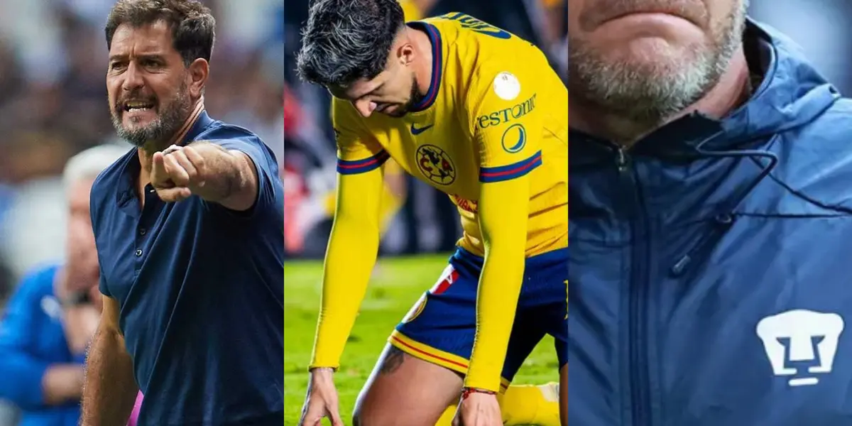 Gustavo Lema dirige un juego, Diego Valdés se lamenta, a la derecha, un DT de Pumas (Fuente: Imago y Mexsports)