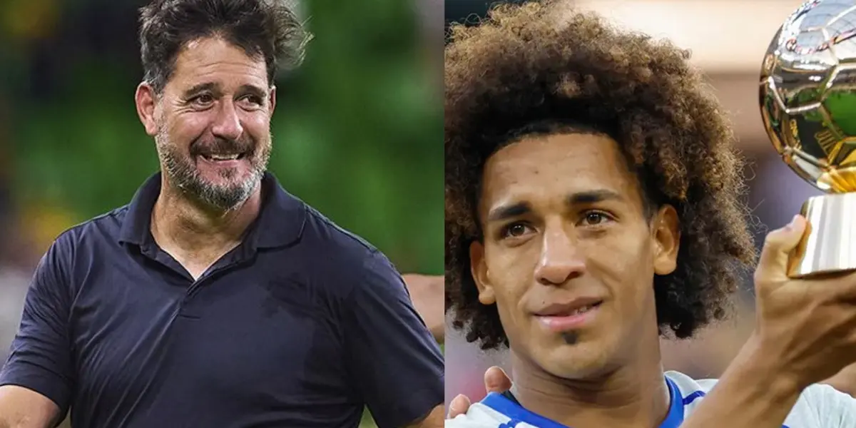 Gustavo Lema en un juego de Pumas, a la derecha, Carrasquilla recibe trofeo (Fuente: Mexsports)