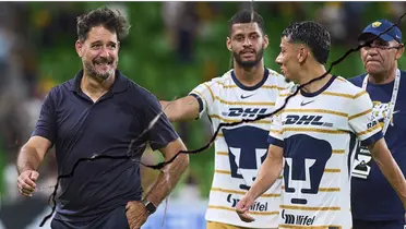 Gustavo Lema sale charlando con jugadores de Pumas (Fuente: Mexsports)