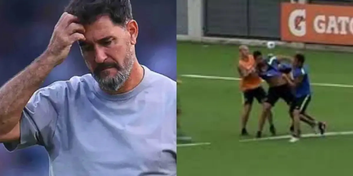 Gustavo Lema se lamenta por la derrota, a la derecha, bronca en una práctica (Fuente: Mexsports y Olé)