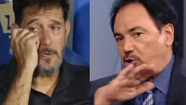 Gustavo Lema sufre en el campo de juego, a la derecha Hugo Sánchez en ESPN (Fuente: TUDN e ESPN)