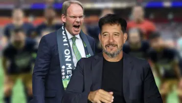 Gustavo Lema y Brian Schmetzer / Foto : @PumasMX / @SeattleSounders