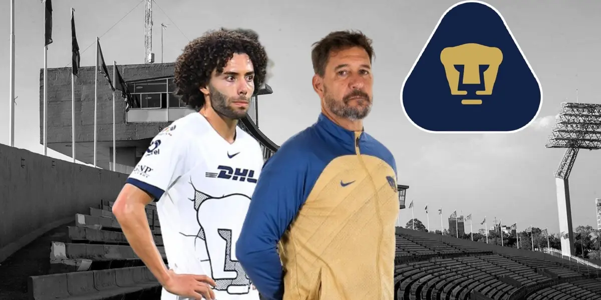 Gustavo Lema y César Huerta con escudo de Pumas