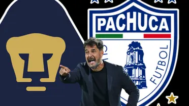 Gustavo Lema y escudo de Pumas y Pachuca
