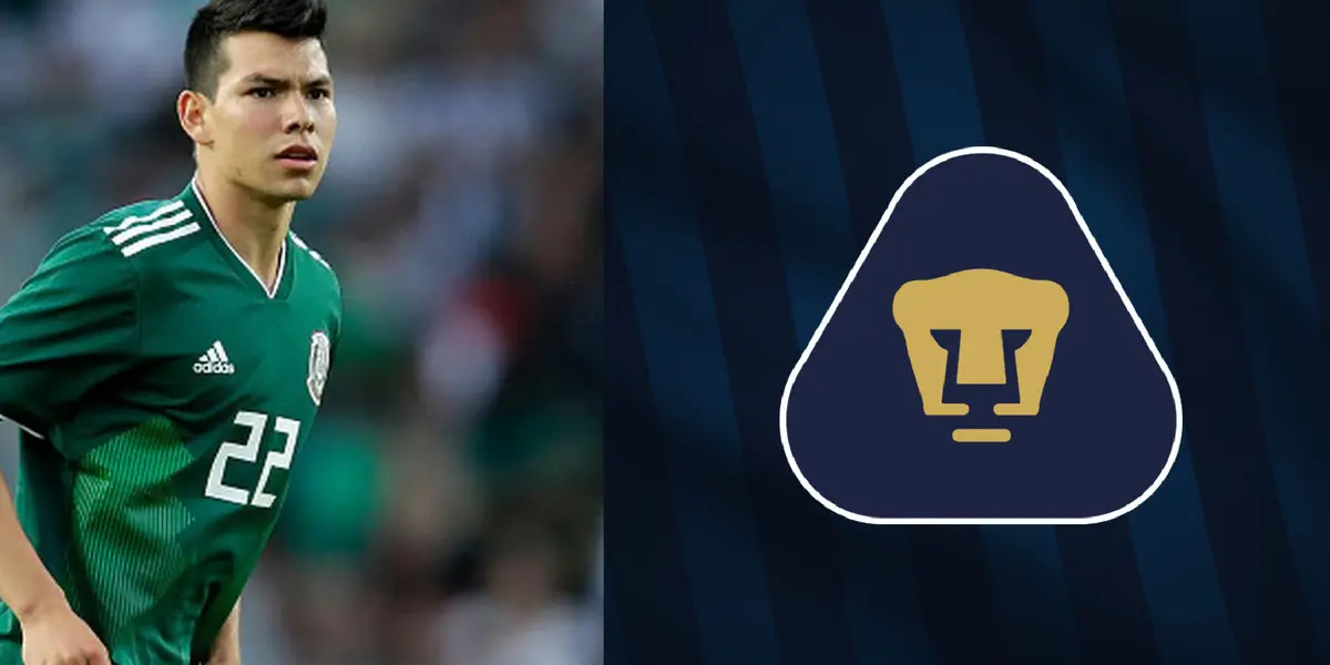 Hirving Lozano y escudo de Pumas