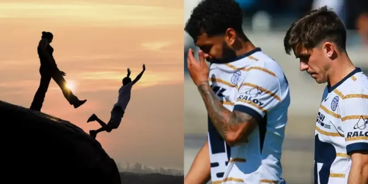 Hombre arroja a otro al río, a la derecha, jugadores de Pumas salen del campo (Fuente: Shutter y Mexsports)