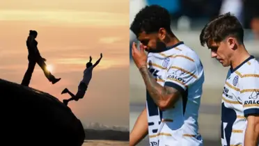 Hombre arroja a otro al río, a la derecha, jugadores de Pumas salen del campo (Fuente: Shutter y Mexsports)