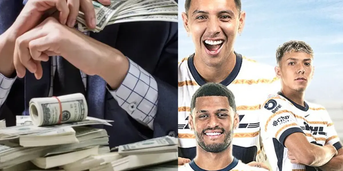 Hombre con dinero, a la derecha, jugadores de los Pumas (Fuente: CN5 y Marca)