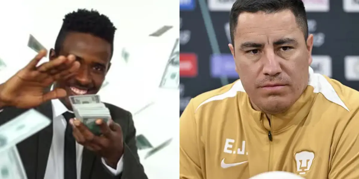 Hombre lanza dinero, a la derecha, Efraín Juárez en conferencia de prensa (Fuente: Freepick y Concacaf)