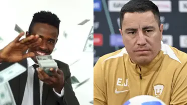 Hombre lanza dinero, a la derecha, Efraín Juárez en conferencia de prensa (Fuente: Freepick y Concacaf)