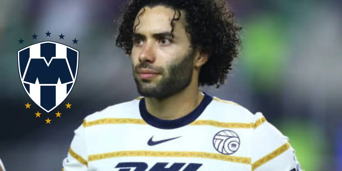 Huerta con Pumas y escudo de Rayados/FOTO: Futbol Total