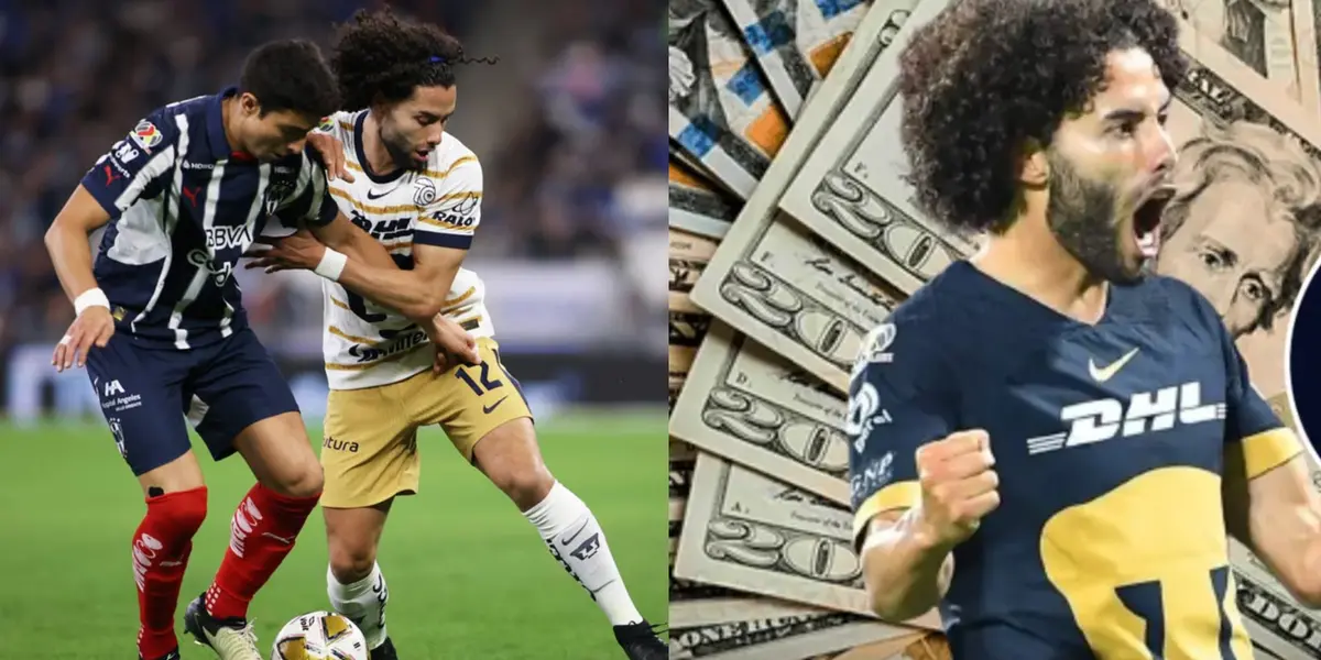 Huerta pelea pelota con un jugador de Rayados (Fuente: Mexsports y El Financiero)