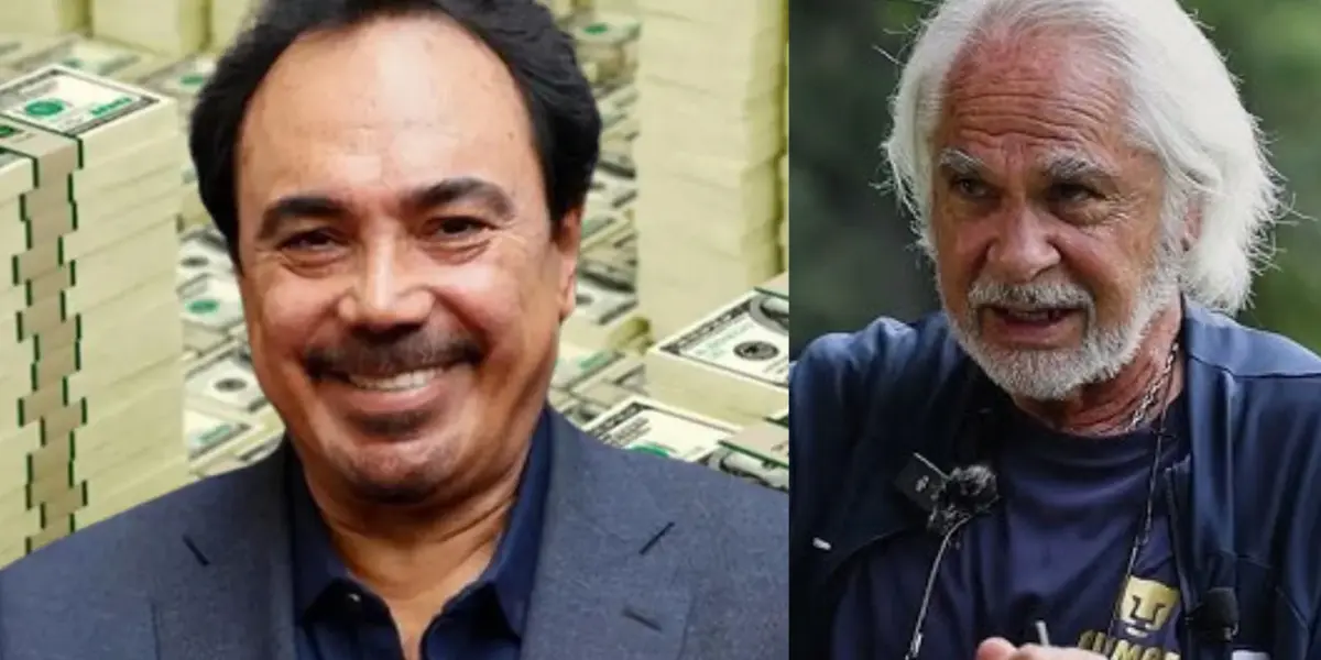 Hugo Sánchez con dinero, a la derecha, Miguel Mejía Barón en práctica de Pumas (Fuente: Marca y Pumas)