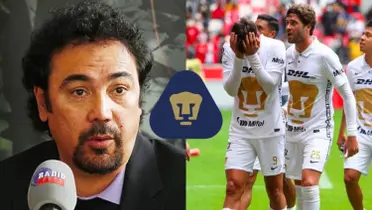 Hugo Sánchez en entrevista, a la derecha, jugadores de Pumas salen molestos (Fuente: Marca y Mexsports)